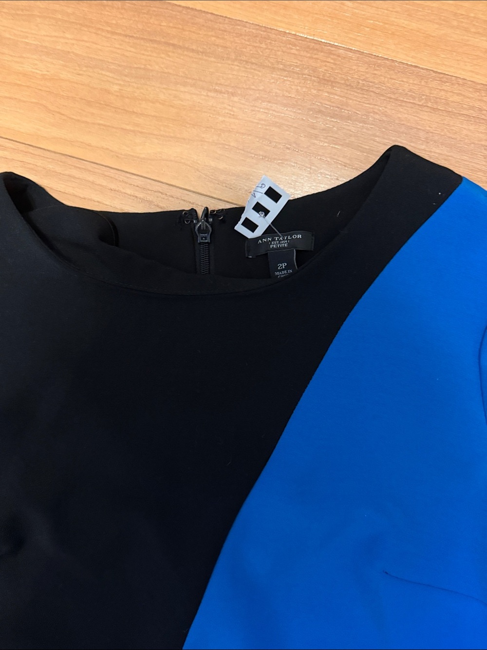 Ann Taylor Black and Royal Blue Colorblock Midi Dress